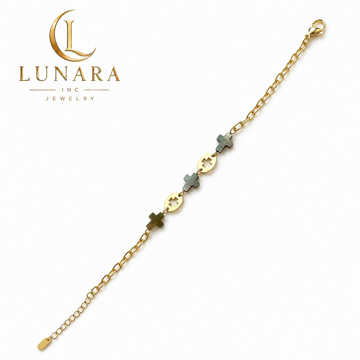 Mother of Pearl Cross Bracelet – Gold Stainless Steel