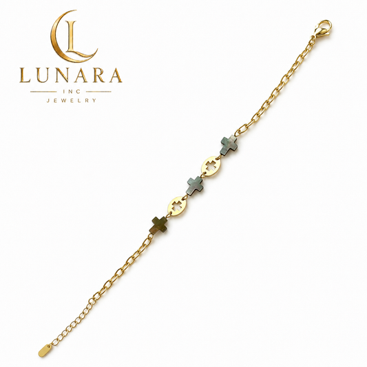 Mother of Pearl Cross Bracelet – Gold Stainless Steel