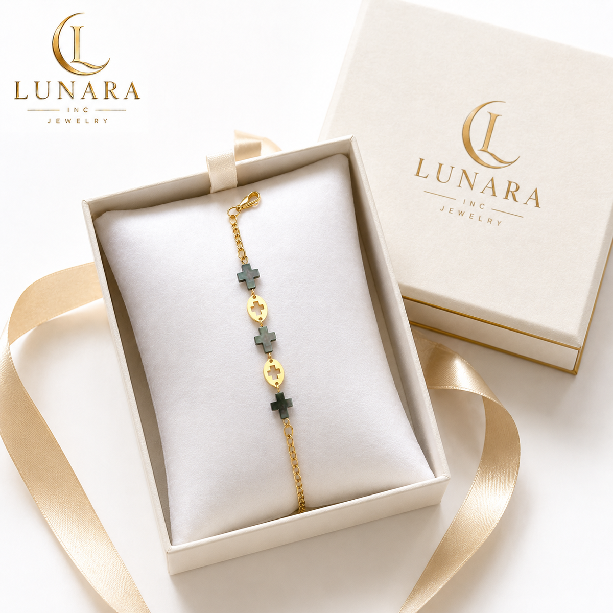 Mother of Pearl Cross Bracelet – Gold Stainless Steel
