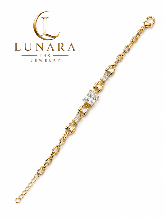 Lunara Gold Bracelet with Princess-Cut Crystal