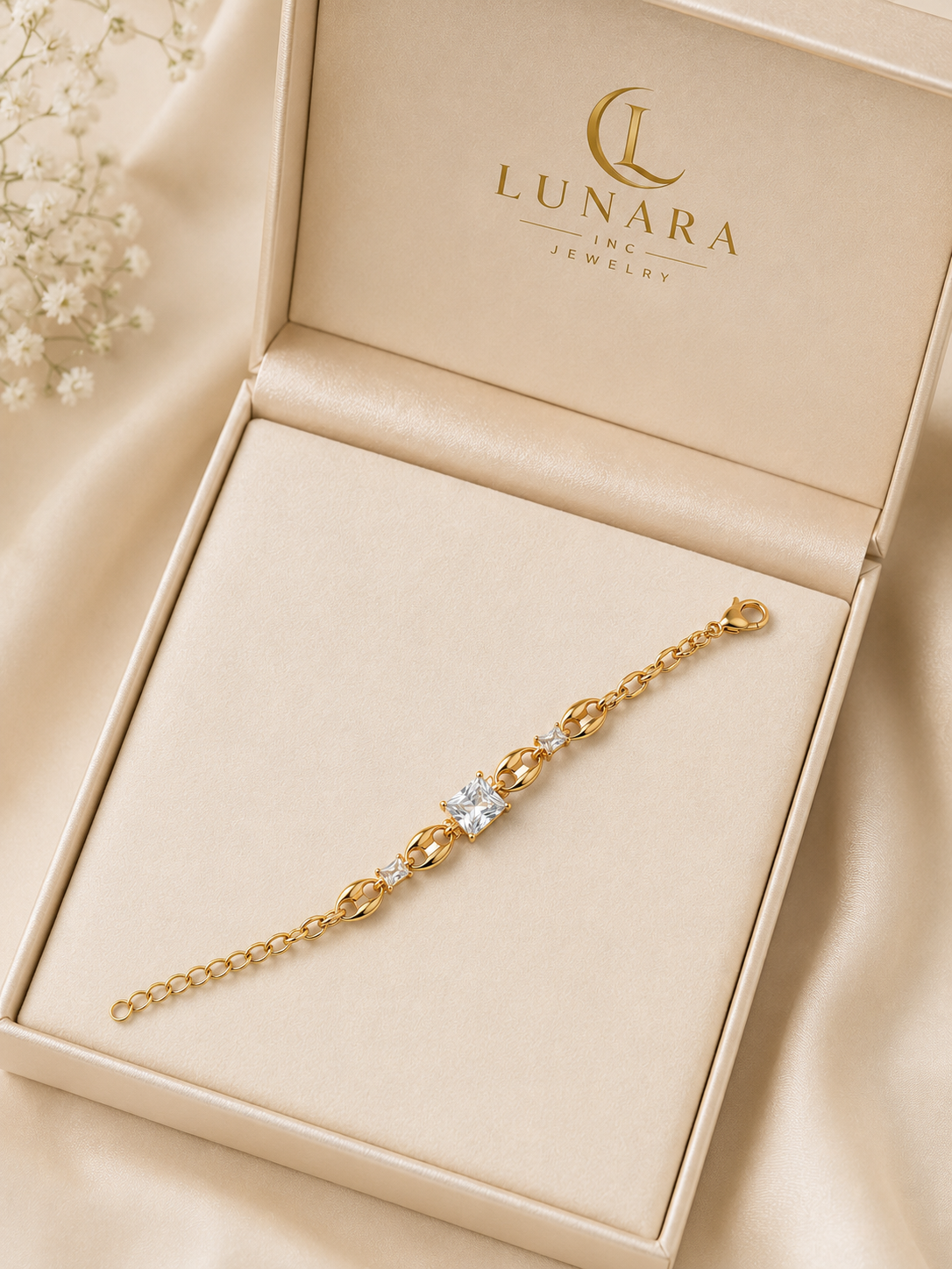 Lunara Gold Bracelet with Princess-Cut Crystal