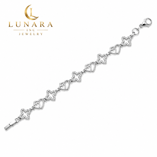 Lunara Silver Heart & Clover Bracelet