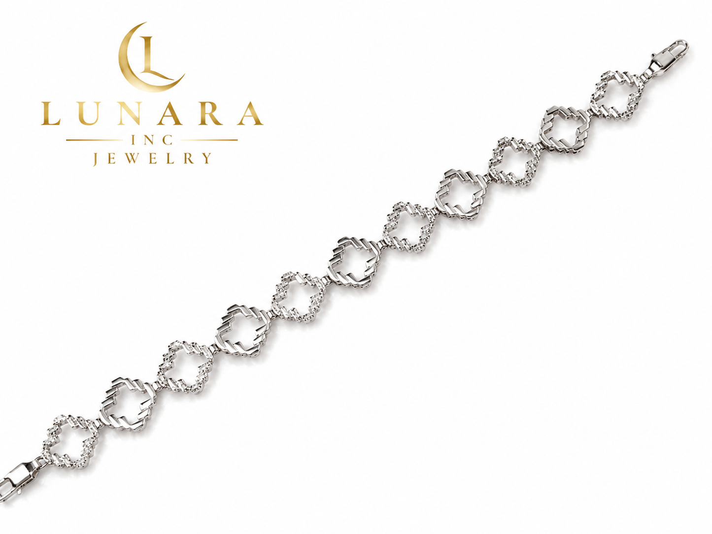 Lunara Silver Clover Link Bracelet – Crystal Station Bracelet