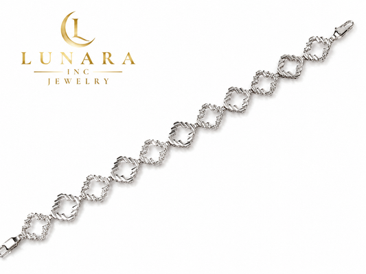Lunara Silver Clover Link Bracelet – Crystal Station Bracelet