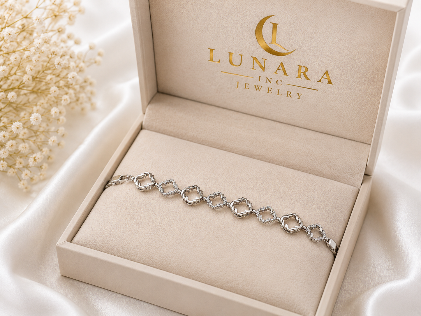 Lunara Silver Clover Link Bracelet – Crystal Station Bracelet