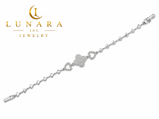 Lunara Crystal Clover & Heart Bracelet – Silver Tone