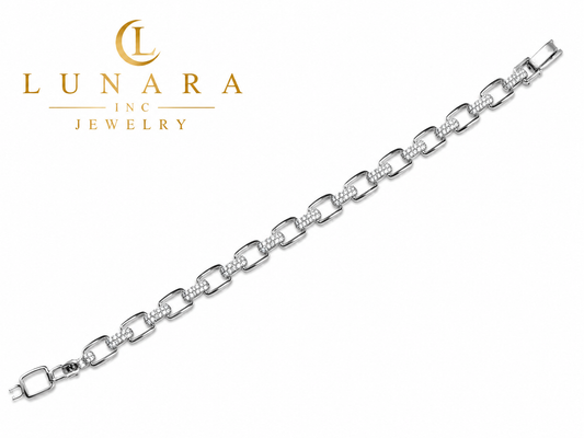 Lunara Silver Paperclip Link Bracelet with Pavé Crystal Links