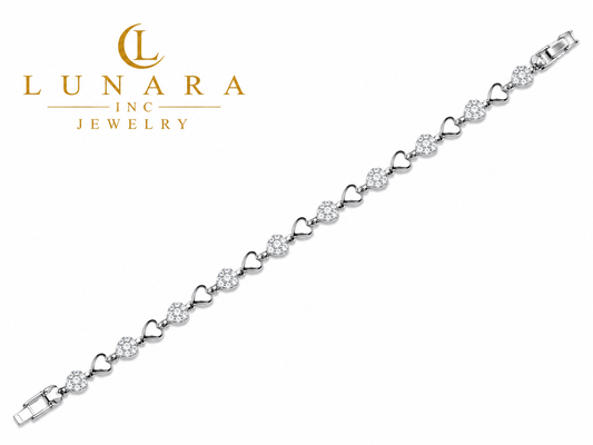 Lunara Alternating Heart Bracelet – Silver Tone with CZ Hearts