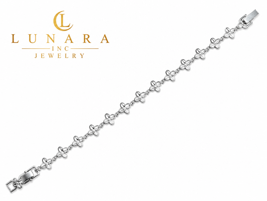 Lunara Silver Floral Link Bracelet – Minimalist Flower Bracelet