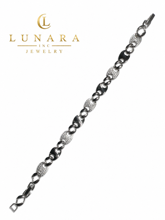 Lunara Oval Link Bracelet – Silver Tone with Pavé Oval Accents