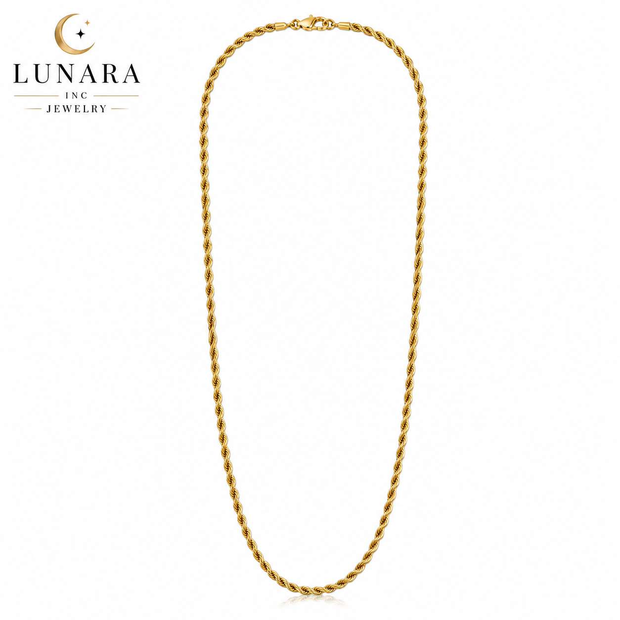 3mm Gold Rope Chain Necklace – 37” Long Twisted Chain – Elegant Unisex Jewelry