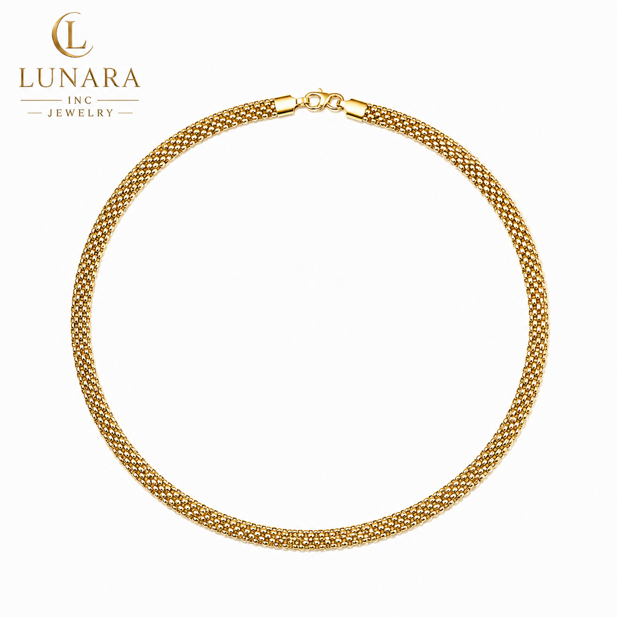 8mm Gold Mesh Necklace – 22” Woven Chain Necklace – Elegant Statement Jewelry