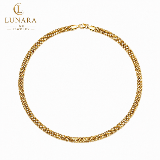 8mm Gold Mesh Necklace – 22” Woven Chain Necklace – Elegant Statement Jewelry