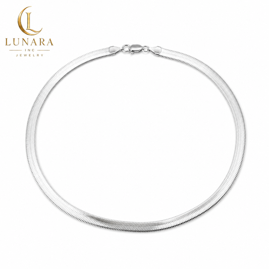 Silver Stainless Steel Herringbone Snake Chain Necklace – 5mm | Elegant Flat Chain