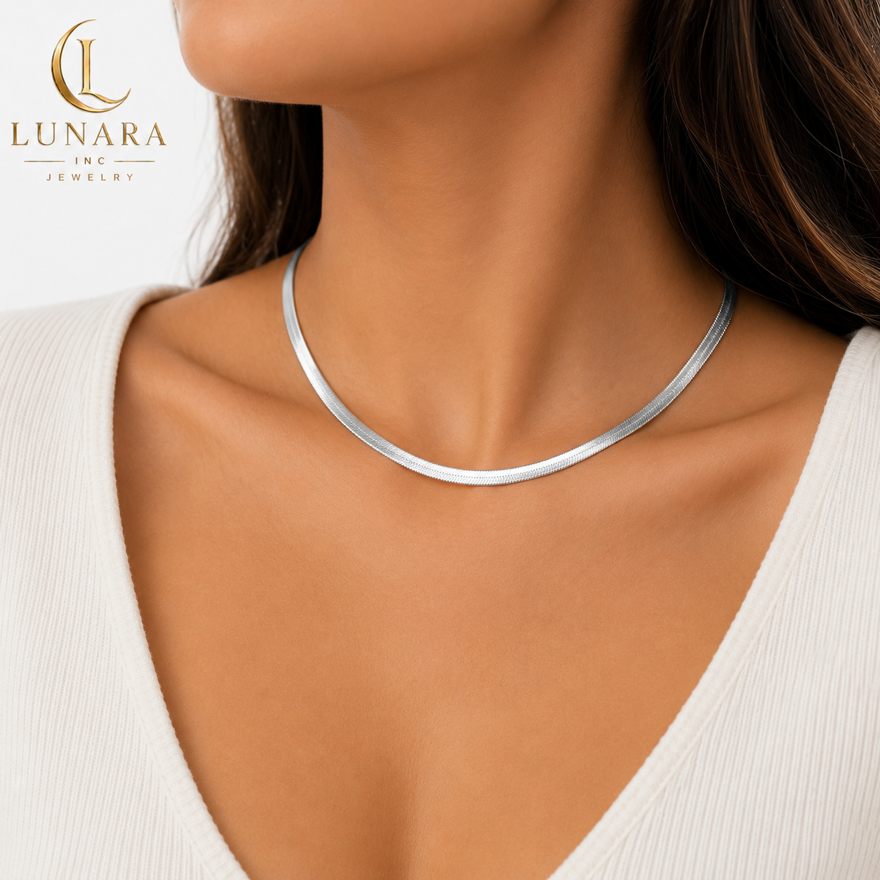 Silver Stainless Steel Herringbone Snake Chain Necklace – 5mm | Elegant Flat Chain