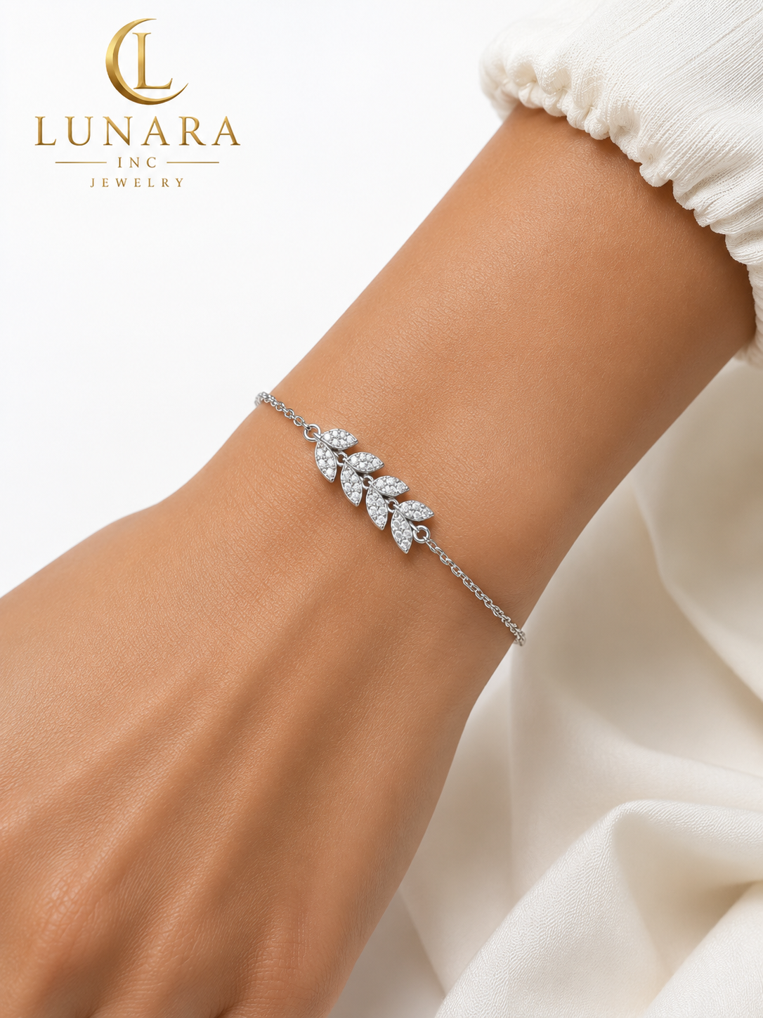 Silver Leaf Crystal Bracelet