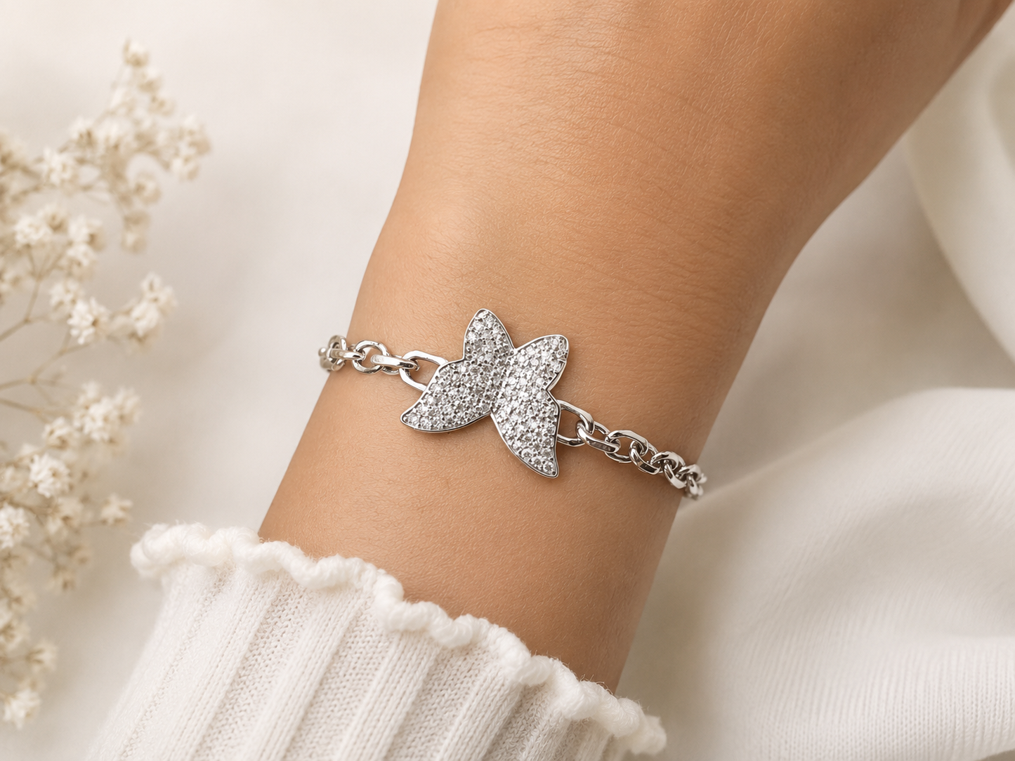 Silver Butterfly Crystal Bracelet