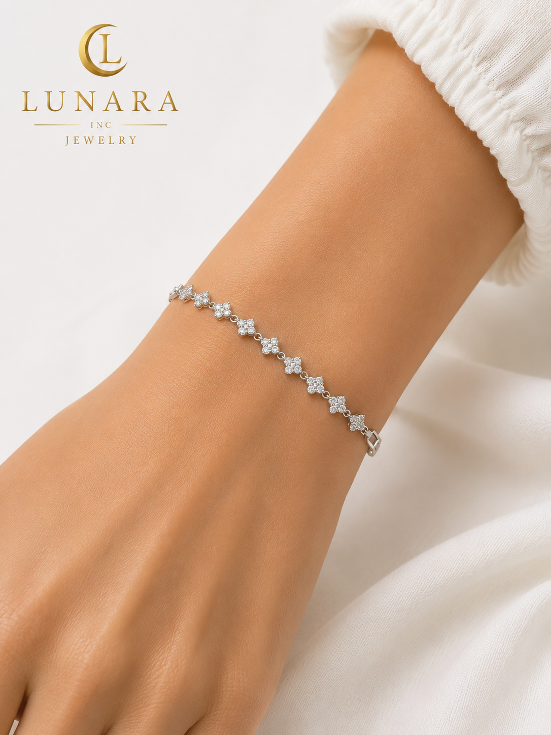 Silver Floral Crystal Bracelet