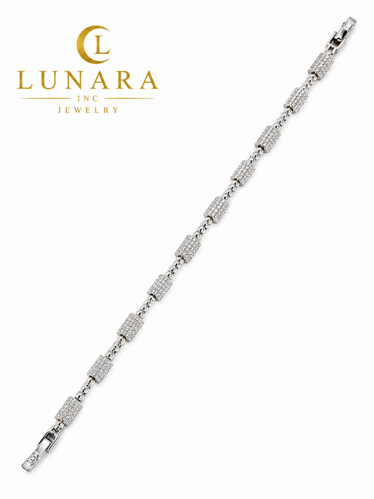 Silver Pavé Barrel Link Bracelet