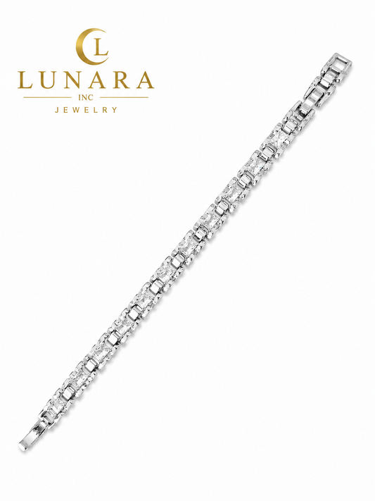 Silver Princess Cut Link Bracelet