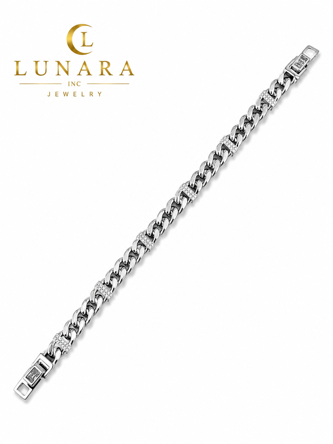 Silver Cuban Link Bracelet with CZ Accents