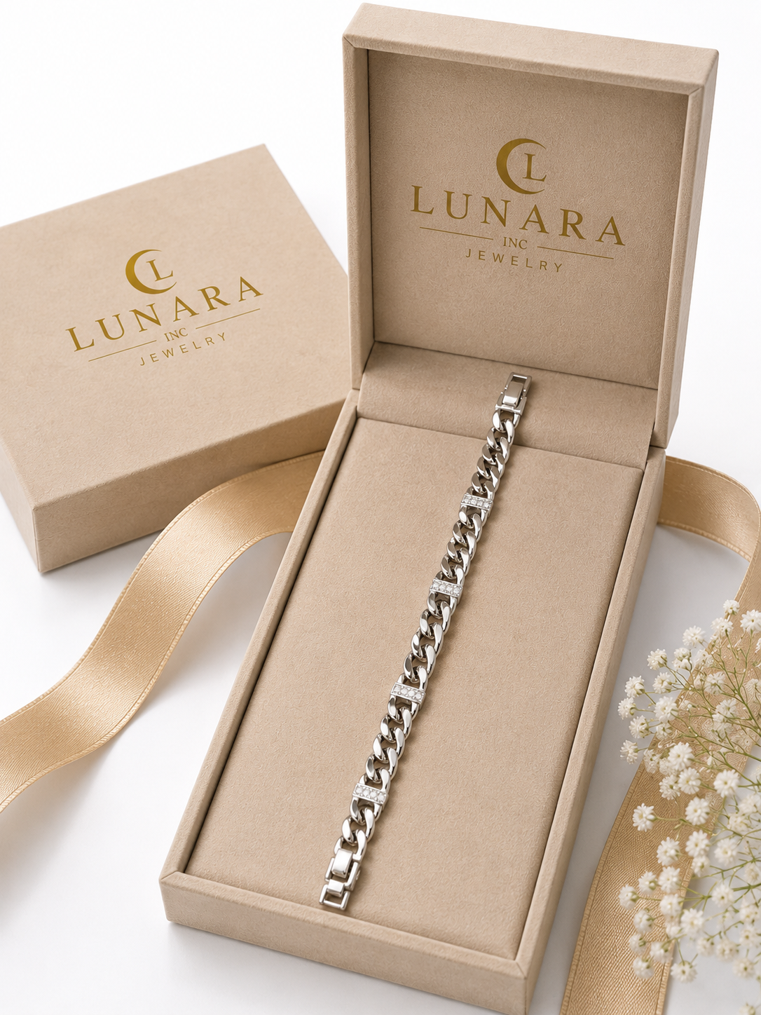 Silver Cuban Link Bracelet with CZ Accents
