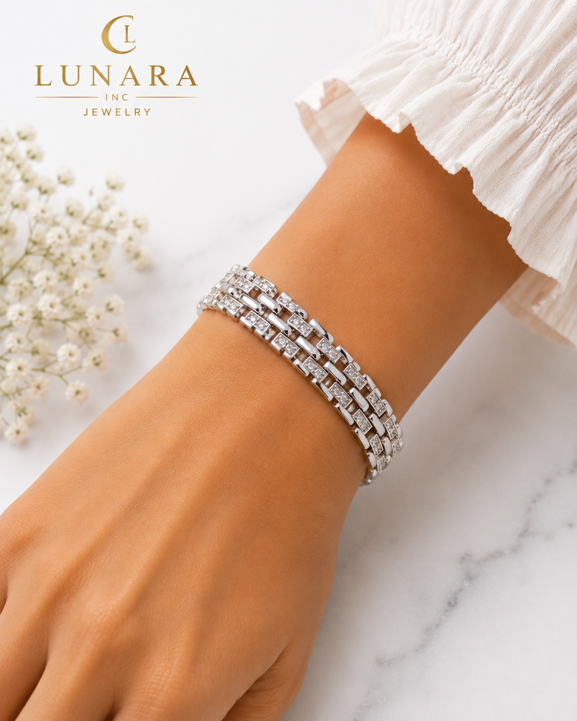 Silver Multi-Link Crystal Bracelet