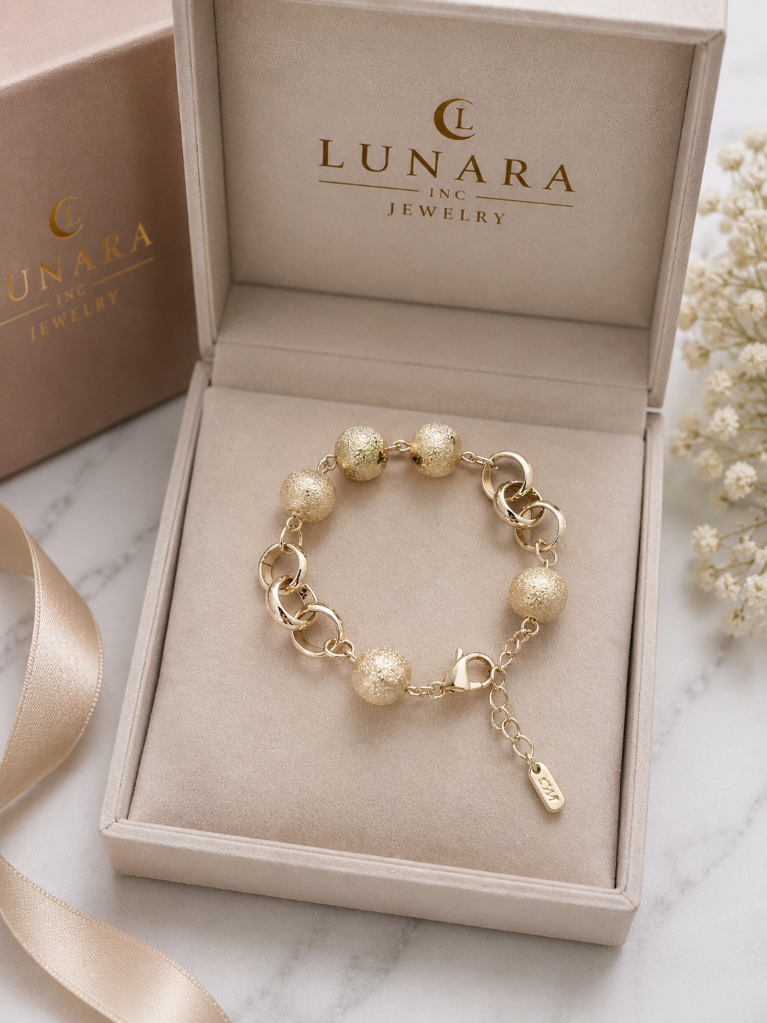 Gold Stardust Bead & Oval Link Bracelet