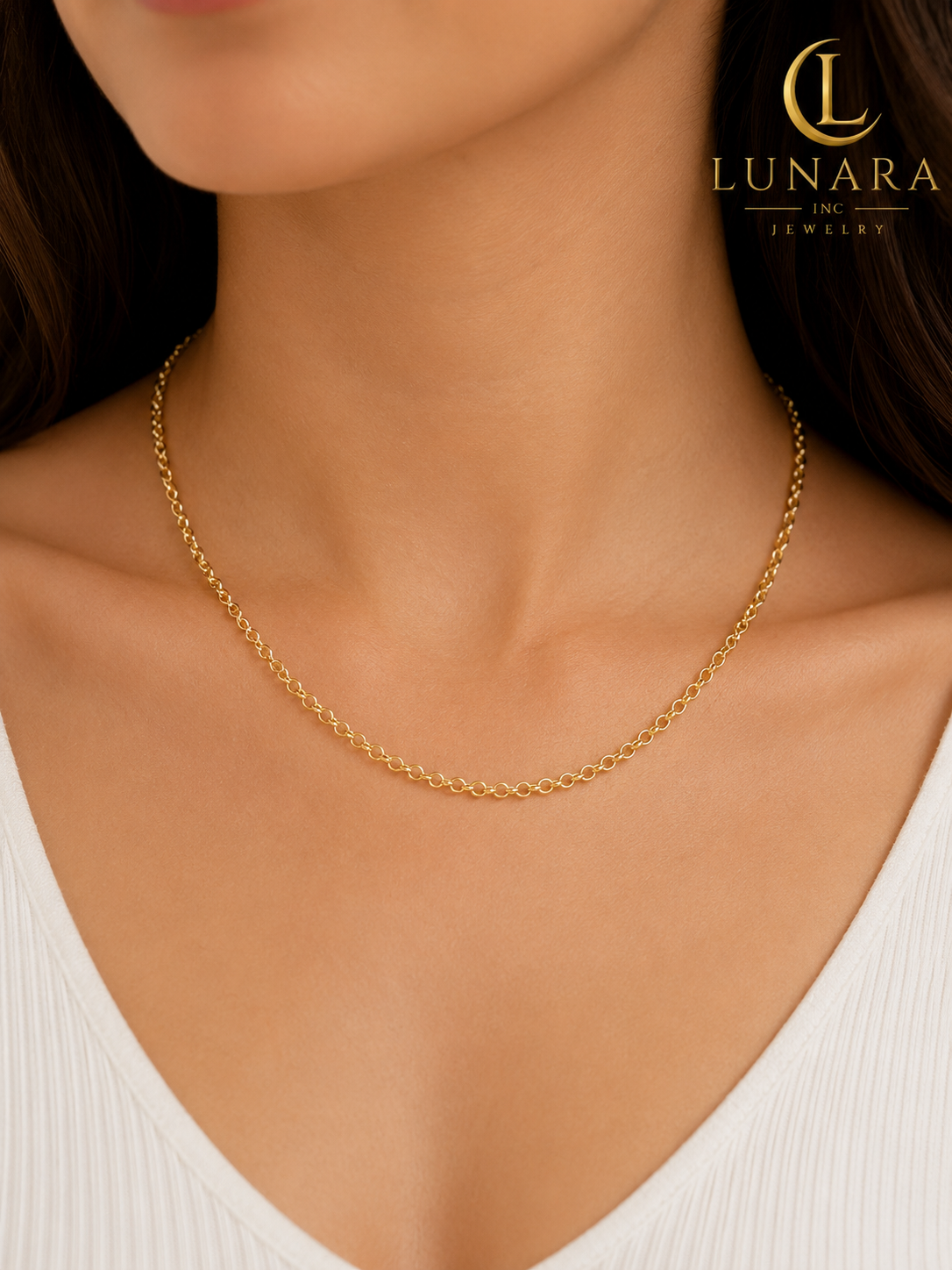 14K Gold Rolo Chain Necklace – Minimalist Round Link Necklace for Women