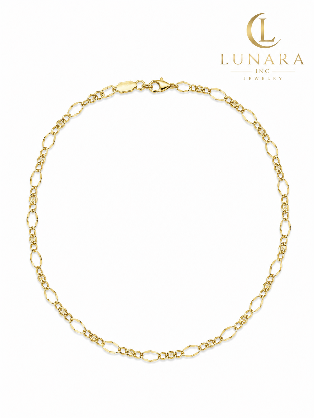 14K Gold Figaro Chain Necklace – Classic Italian Style for Women