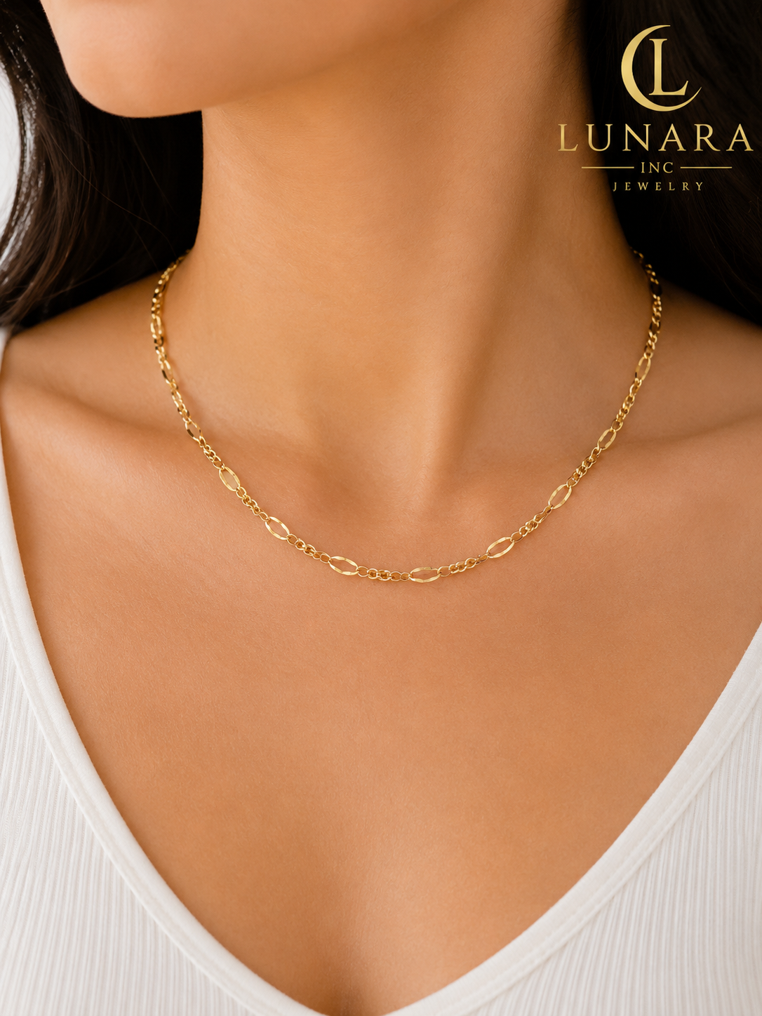 14K Gold Figaro Chain Necklace – Classic Italian Style for Women