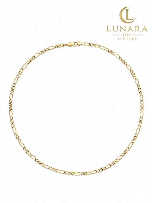 14K Gold Delicate Figaro Chain Necklace – Minimalist Everyday Necklace for Women