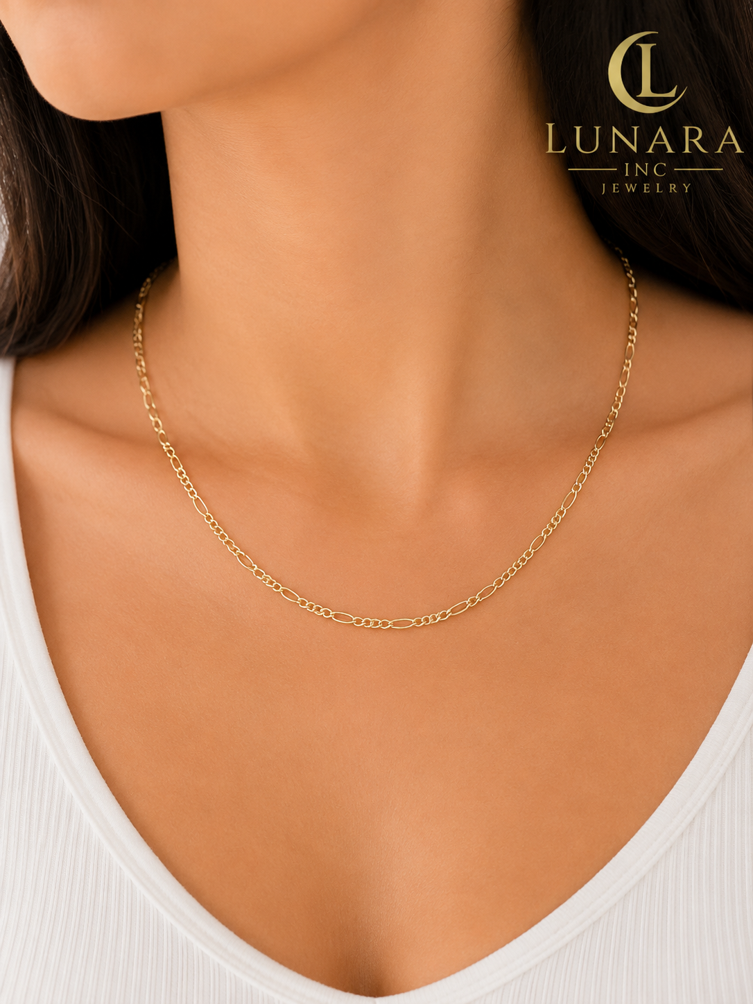14K Gold Delicate Figaro Chain Necklace – Minimalist Everyday Necklace for Women
