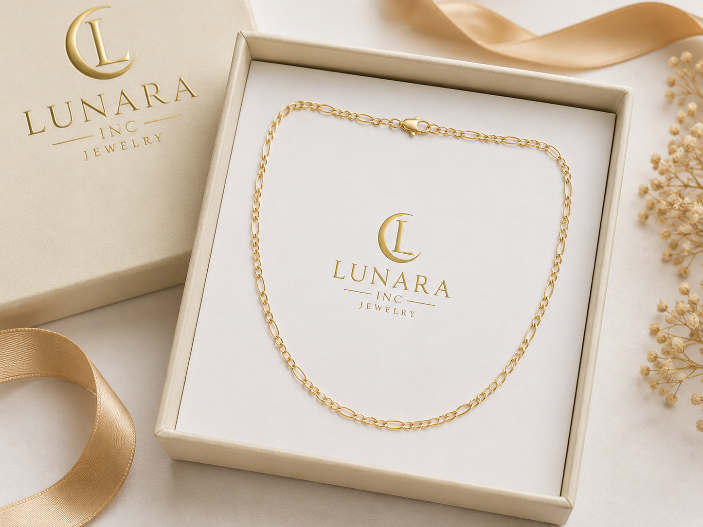 14K Gold Delicate Figaro Chain Necklace – Minimalist Everyday Necklace for Women