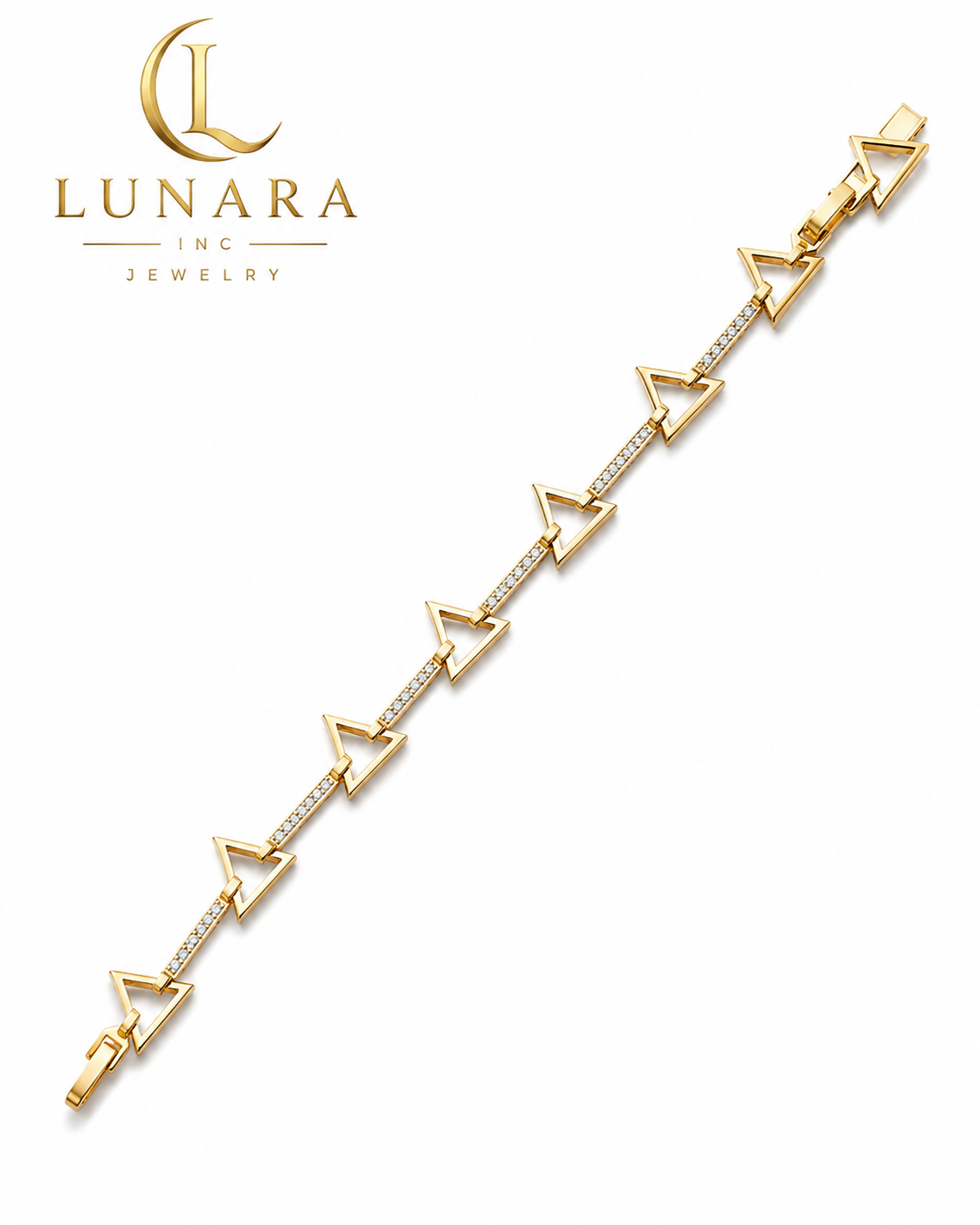 Gold Geometric Triangle Bracelet with CZ Accents – Modern Minimalist Bracelet for Women