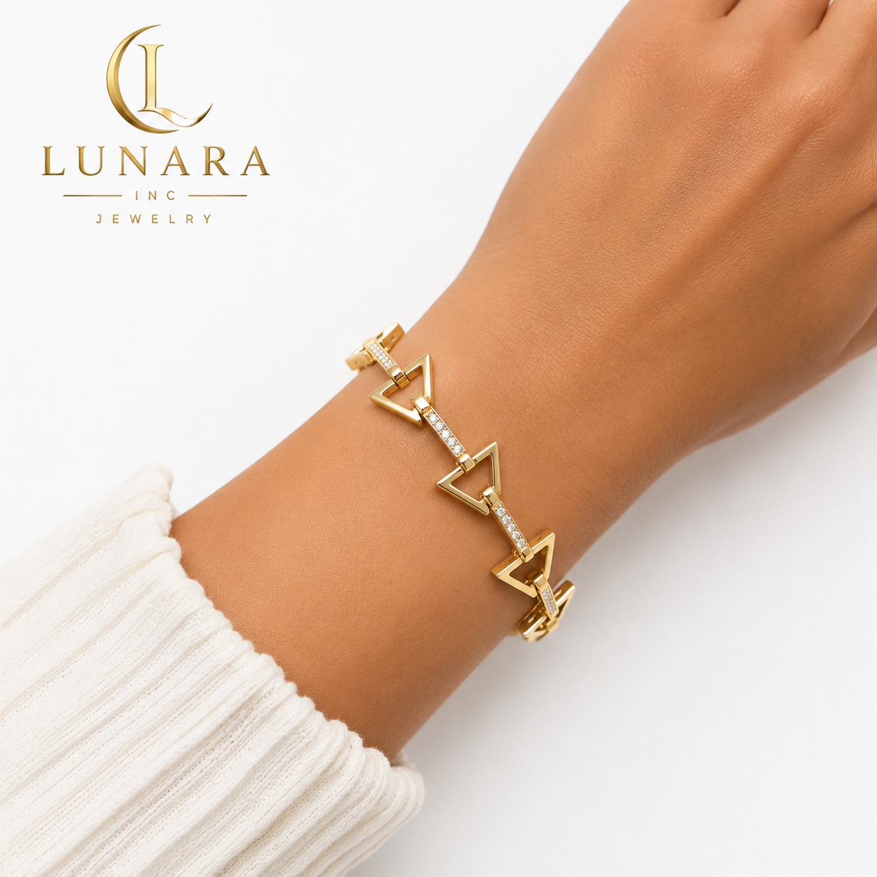 Gold Geometric Triangle Bracelet with CZ Accents – Modern Minimalist Bracelet for Women