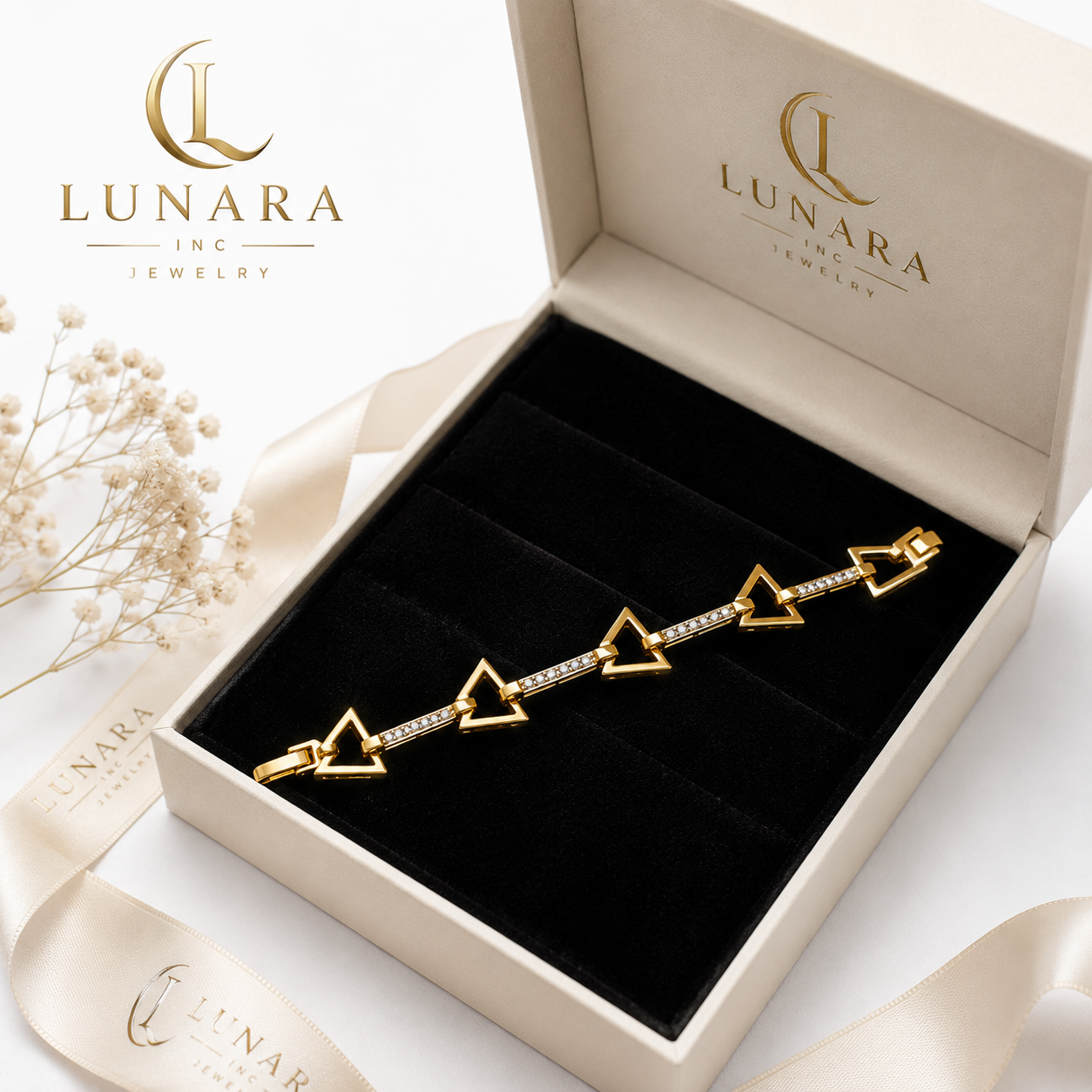 Gold Geometric Triangle Bracelet with CZ Accents – Modern Minimalist Bracelet for Women