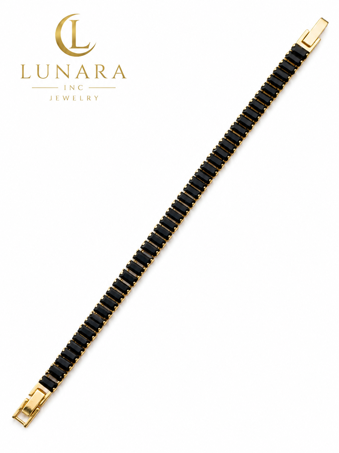 14K Gold Black Tennis Bracelet – Baguette Stone Bracelet for Women