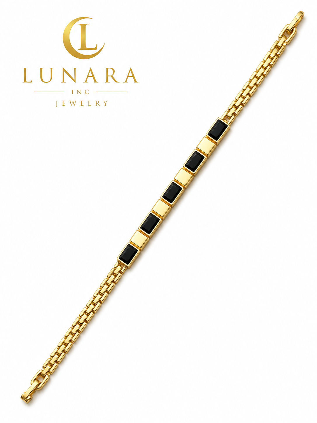14K Gold Black & Gold Geometric Link Bracelet – Modern Statement Bracelet for Women