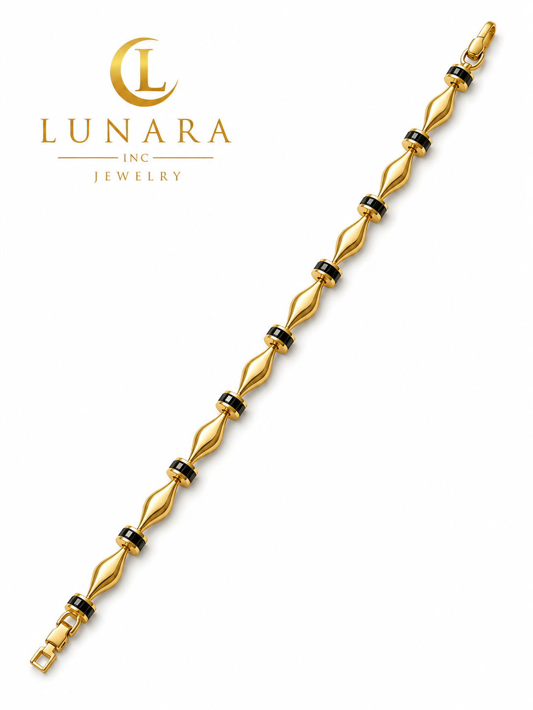 14K Gold Twisted Link Bracelet with Black Accents – Elegant Women’s Bracelet