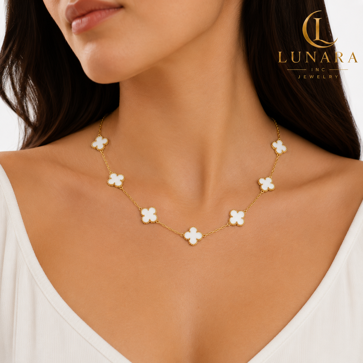 Lunara 7 Clover Mother of Pearl Gold Necklace