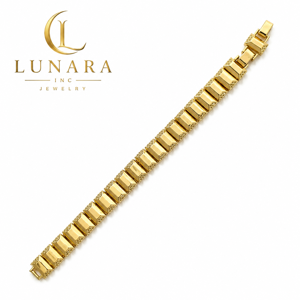 Lunara Gold Geometric Link Bracelet with Pavé Accents
