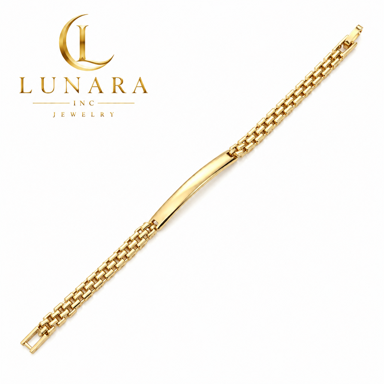 Lunara Gold ID Link Bracelet – Classic Polished Bar Design