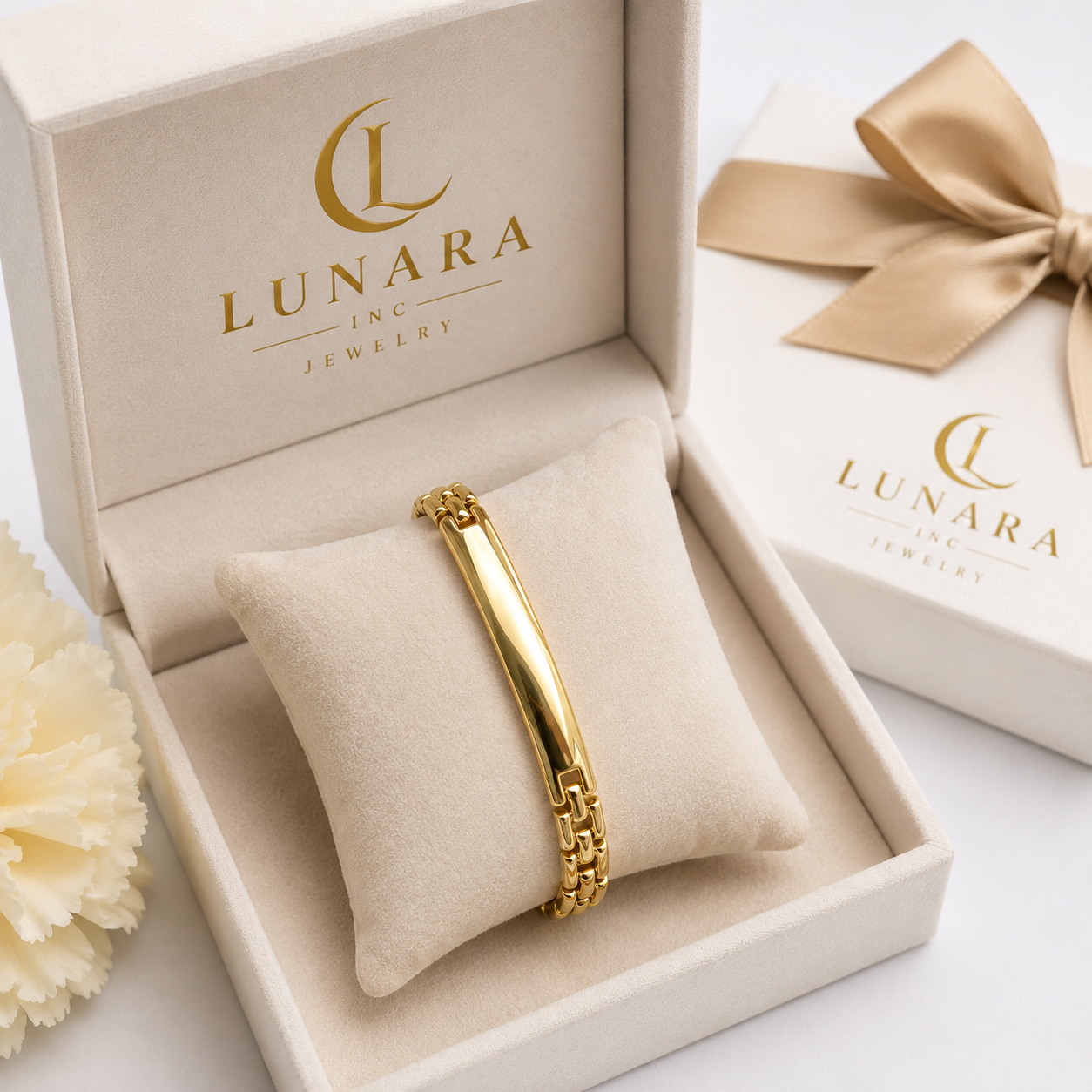 Lunara Gold ID Link Bracelet – Classic Polished Bar Design