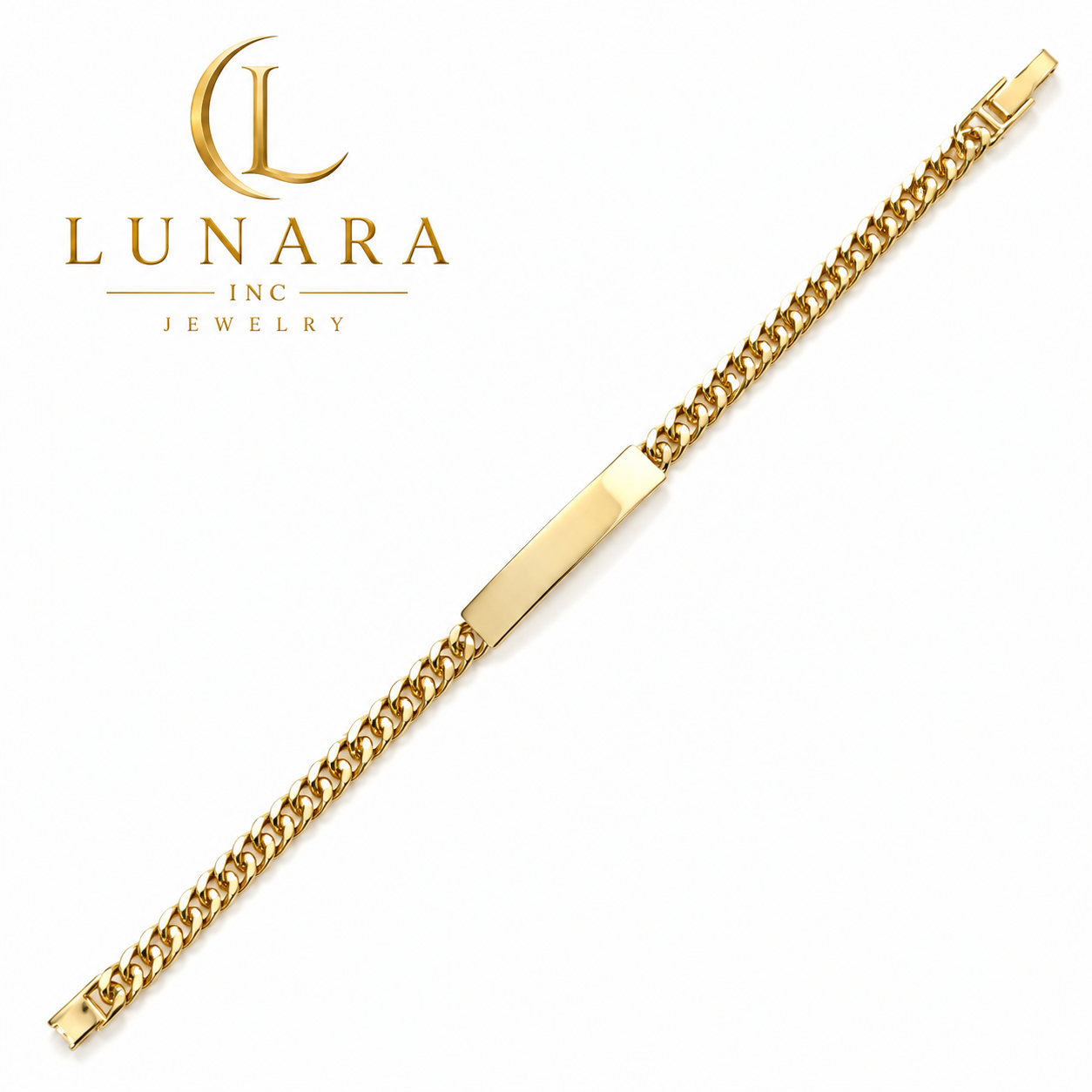 Lunara Gold Cuban Link ID Bracelet – Classic Engravable Plate