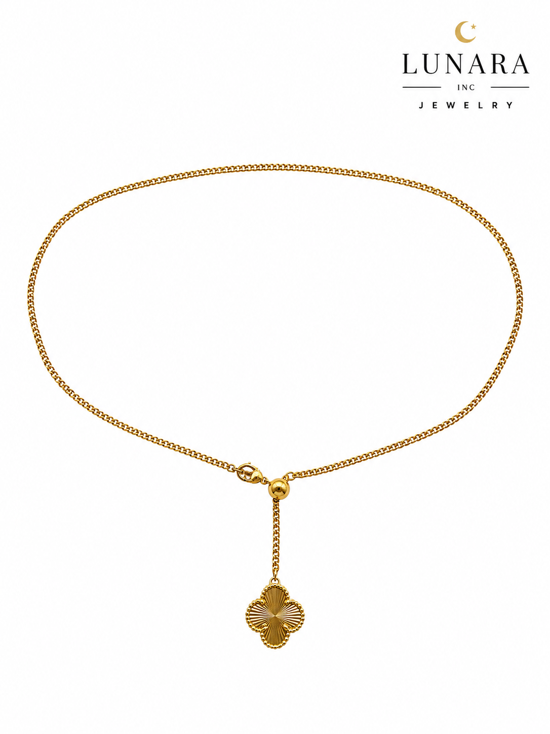 Gold Adjustable Clover Slider Necklace – 14K Gold Filled | Lucky Clover Pendant