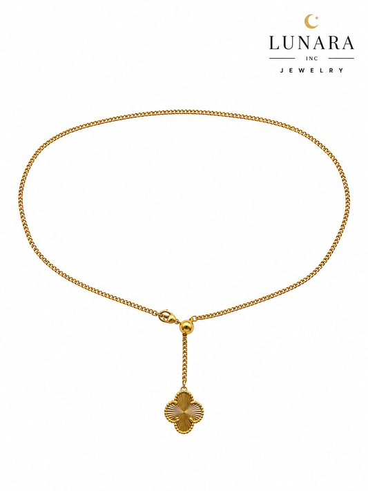 Gold Adjustable Clover Slider Necklace – 14K Gold Filled | Lucky Clover Pendant