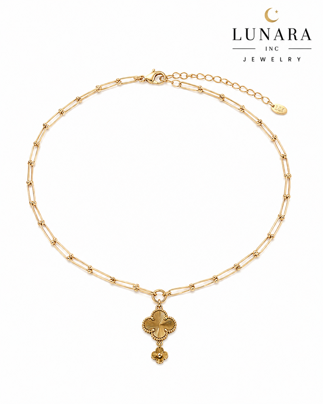 14K Gold Filled Clover Paperclip Necklace – Dainty Lucky Charm Necklace