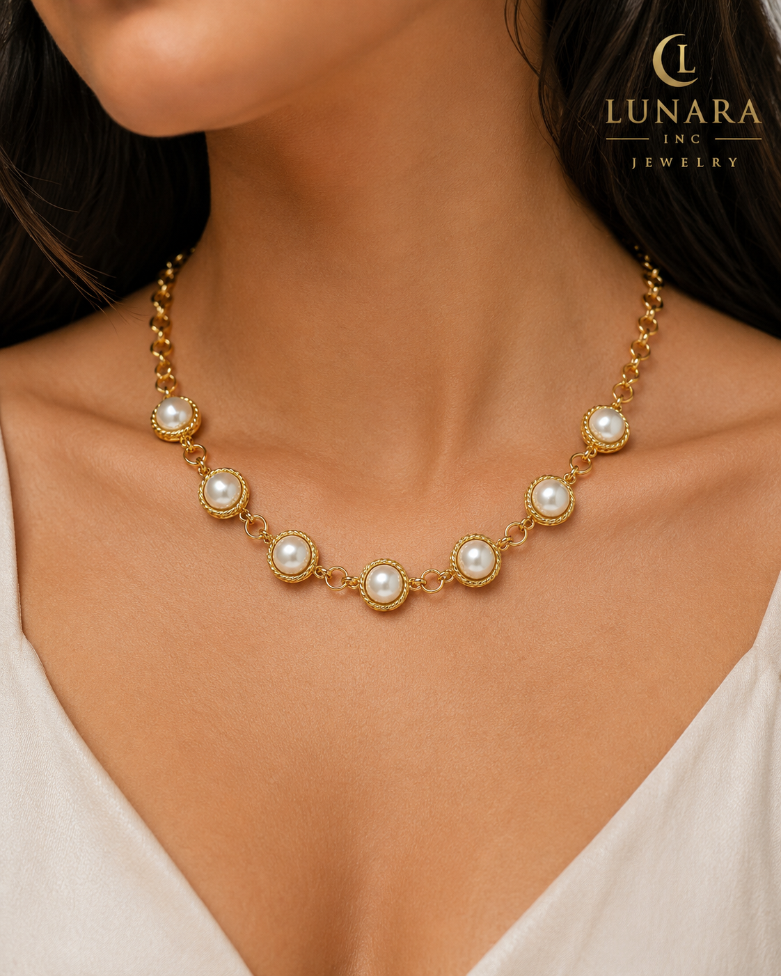 14K Gold Filled Pearl Station Necklace – Elegant Beaded Necklace