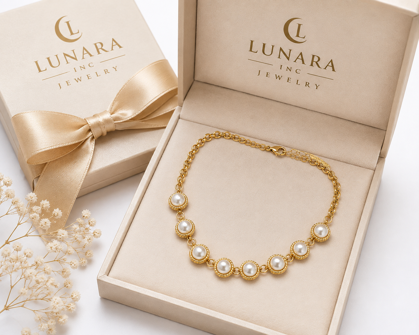 14K Gold Filled Pearl Station Necklace – Elegant Beaded Necklace